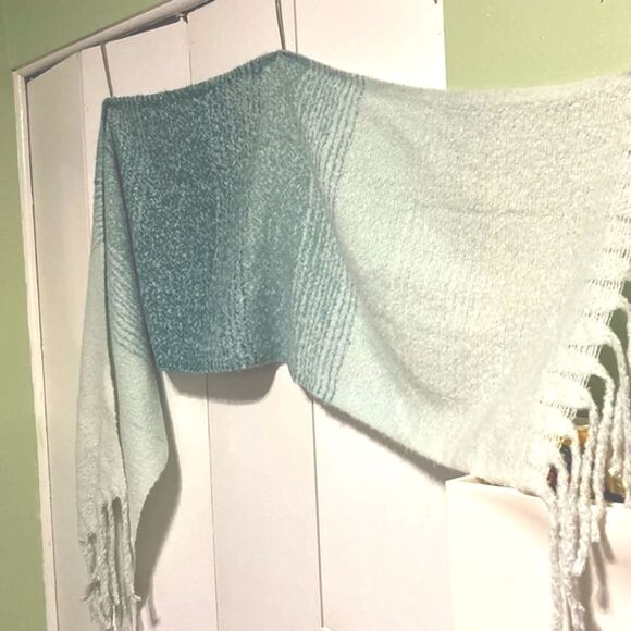 ANTHROPOLOGIE Mer Sea Always by the Sea Cozy Travel Wrap Teal Aqua Ombre Stripes - Picture 8 of 12